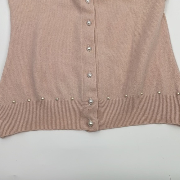 UEC Deborah Lindquist pink cashmere sweater beaded trim cardigan large - Picture 4 of 8